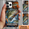 Maxcorners Fishing Orange Grunge and Fishing Rod Design Personalized Name Phone Case (12 Fish Species)