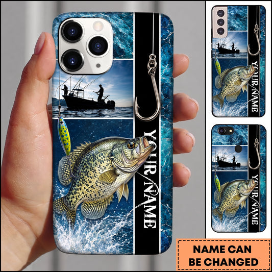 Maxcorners Fishing Hook and Ocean Collage Design Personalized Name Phone Case (12 Fish Species)