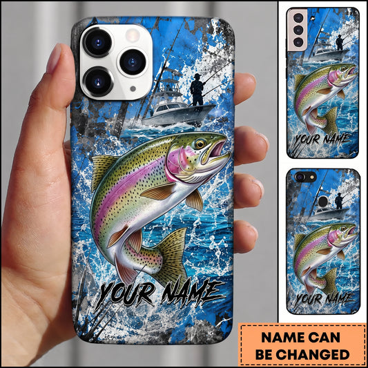 Maxcorners Fishing Blue Ocean and Fishing Boat Design Personalized Name Phone Case (12 Fish Species)