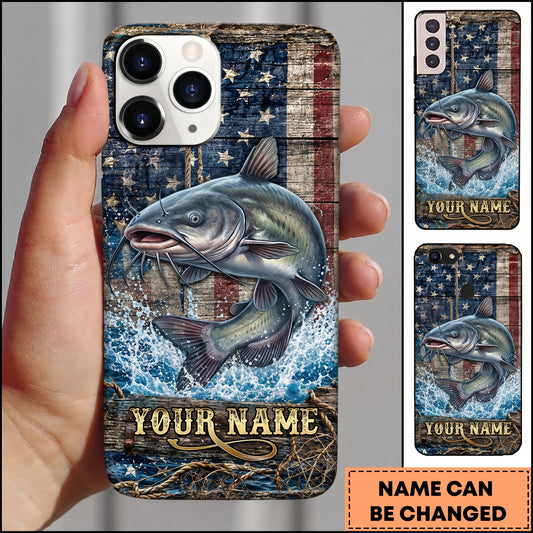 Maxcorners Fishing American Flag Design Personalized Name Phone Case (12 Fish Species)