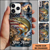 Maxcorners Fishing American Flag Sunset and Fishing Boat Design Personalized Name Phone Case (12 Fish Species)