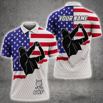 Maxcorners Golf Premium Cool American Golf Man Personalized Name Polo