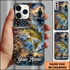 Maxcorners Fishing American Flag Sunset and Fishing Boat Design Personalized Name Phone Case (12 Fish Species)