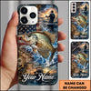 Maxcorners Fishing American Flag Sunset and Fishing Boat Design Personalized Name Phone Case (12 Fish Species)