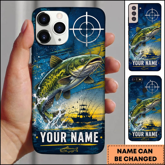 Maxcorners Fishing Blue Target and Offshore Fishing Boat Design Personalized Name Phone Case (12 Fish Species)