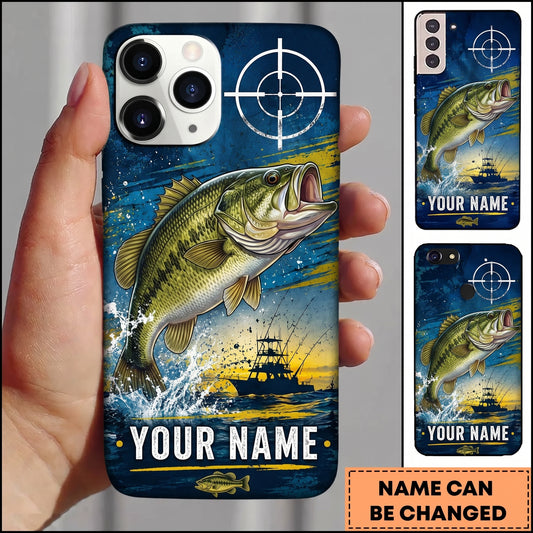 Maxcorners Fishing Blue Target and Offshore Fishing Boat Design Personalized Name Phone Case (12 Fish Species)