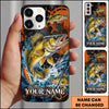 Maxcorners Fishing Orange Grunge and Fishing Rod Design Personalized Name Phone Case (12 Fish Species)