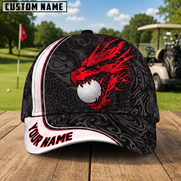 Maxcorners Red Dragon 3D Golf Personalized Name Cap