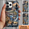 Maxcorners Fishing American Flag Sunset and Fishing Boat Design Personalized Name Phone Case (12 Fish Species)