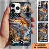 Maxcorners Fishing American Flag Sunset and Fishing Boat Design Personalized Name Phone Case (12 Fish Species)