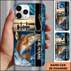 Maxcorners Fishing Hook and Ocean Collage Design Personalized Name Phone Case (12 Fish Species)