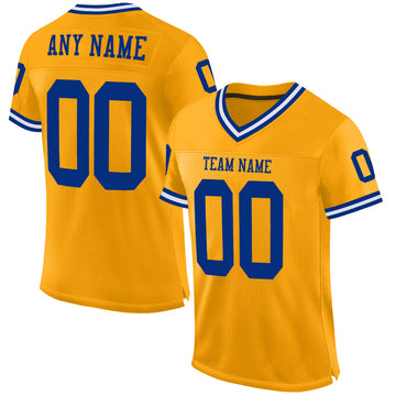 Maxcorners Custom Gold Royal-White Mesh Authentic Throwback Football Jersey LM2605
