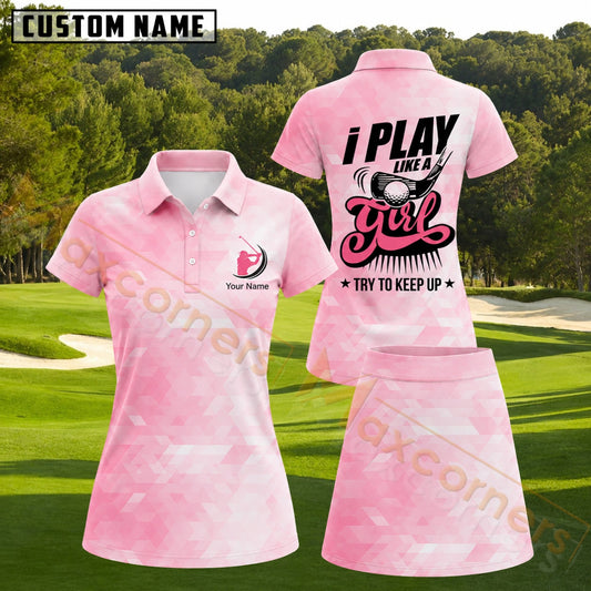Maxcorners Pink Geometric Golfer Pattern Golf Personalized Name 3D Golf Shirt and Golf Skirt
