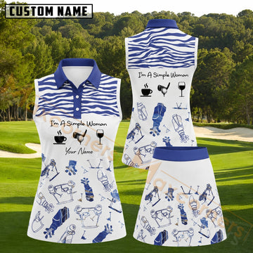 Maxcorners Blue White Zebra Golf Gear Pattern Golf Personalized Name 3D Golf Shirt and Golf Skirt