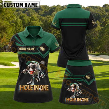 Maxcorners Hole In One Cool Golf Ball Character Dark Green Black Personalized Name 3D Golf Shirt and Golf Skirt