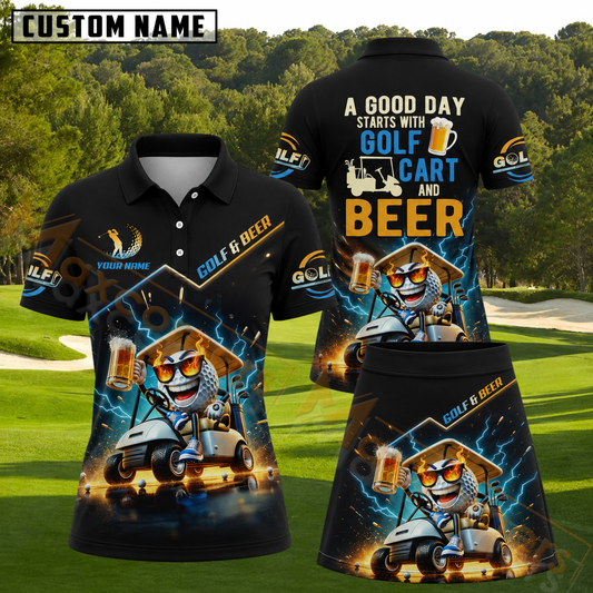 Maxcorners Golf And Beer Lover Mascot In Buggy Lightning Effect Personalized Name 3D Golf Shirt and Golf Skirt
