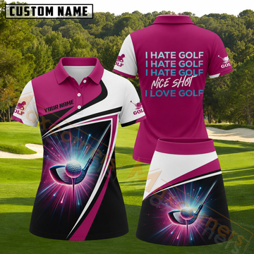 Maxcorners Electric Burst Golf Ball Tee Shot Modern Magenta Black Personalized Name 3D Golf Shirt and Golf Skirt