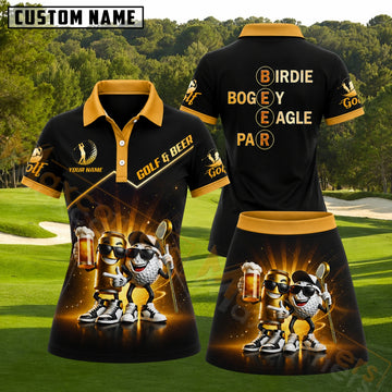 Maxcorners Black Gold Golf and Beer Buddies Personalized Name 3D Golf Shirt and Golf Skirt