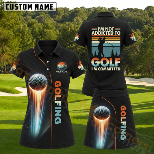 Maxcorners Glowing Flying Golf Ball Retro Vintage Personalized Name 3D Golf Shirt and Golf Skirt