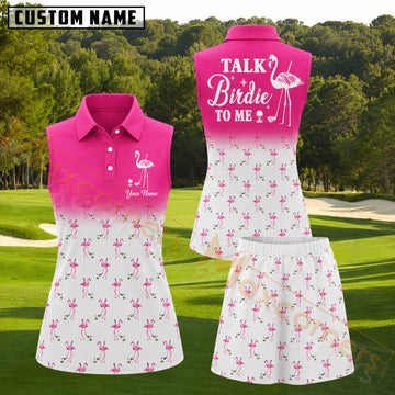 Maxcorners Hot Pink White Flamingo Birdie Golf Personalized Name 3D Golf Shirt and Golf Skirt
