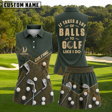 Maxcorners Bold Olive Green & Gold Golf Clubs Personalized Name 3D Golf Shirt and Golf Skirt