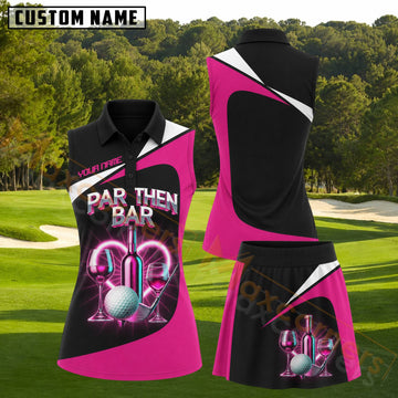 Maxcorners Black Neon Pink Wine And Golf Personalized Name 3D Golf Shirt and Golf Skirt