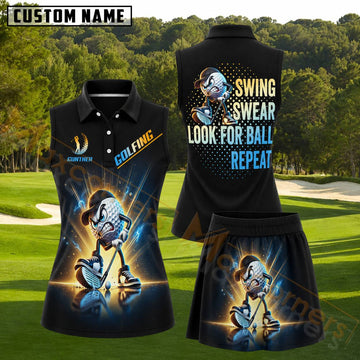 Maxcorners Black Blue Angry Golf Ball Golf Personalized Name 3D Golf Shirt and Golf Skirt