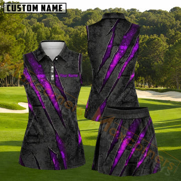 Maxcorners Dark Grey Purple Claw Marks Golf Personalized Name 3D Golf Shirt and Golf Skirt