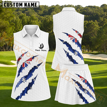 Maxcorners White Australian Flag Claw Marks Golf Personalized Name 3D Golf Shirt and Golf Skirt