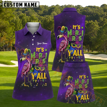 Maxcorners Purple Mardi Gras Flamingo Golf Personalized Name 3D Golf Shirt and Golf Skirt