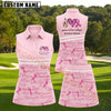 Maxcorners Pink Breast Cancer Awareness Ribbon Inspirational Words Personalized Name 3D Golf Shirt and Golf Skirt