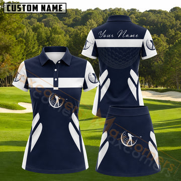 Maxcorners Navy Blue White Golf Ball Golfer Personalized Name 3D Golf Shirt and Golf Skirt