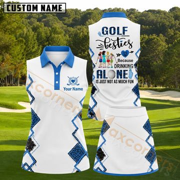 Maxcorners White Blue Leopard Patchwork Golf Personalized Name 3D Golf Shirt and Golf Skirt