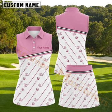 Maxcorners Pink Clubs And Balls Pattern Golf Personalized Name 3D Golf Shirt and Golf Skirt