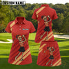 Maxcorners Red Beige Skeleton Lady Golfer Personalized Name 3D Golf Shirt and Golf Skirt