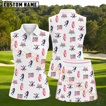 Maxcorners Pink Breast Cancer Awareness Golf Pattern 3D Golf Shirt and Skirt (No Personalized Name)