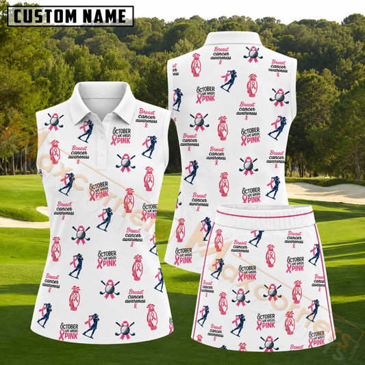 Maxcorners Pink Breast Cancer Awareness Golf Pattern 3D Golf Shirt and Skirt (No Personalized Name)