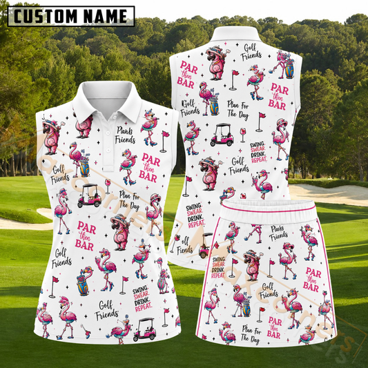 Maxcorners Colorful Flamingo Golf Friends Pattern 3D Golf Shirt and Skirt (No Personalized Name)