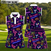 Maxcorners Purple Neon Flamingo Margarita Tropical Pattern 3D Golf Shirt and Skirt (No Personalized Name)