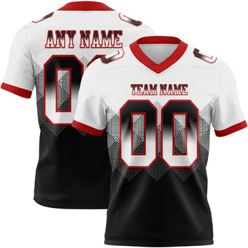 Maxcorners Custom White Black-Red Authentic Gradient Square Shape 7V7 Flag Football Jersey LM2605