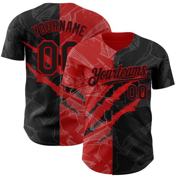 Maxcorners Custom Graffiti Pattern Black-Red 3D Scratch Premium Baseball Jersey LM0210