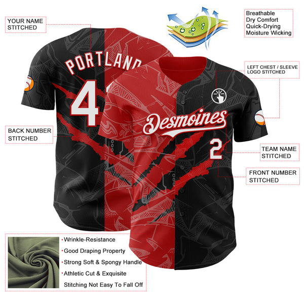 Maxcorners Custom Graffiti Pattern White Black-Red 3D Scratch Premium Baseball Jerseys LM0210