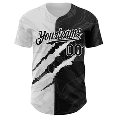Maxcorners Custom Graffiti Pattern Black-White 3D Scratch Premium Baseball Jersey LM0210