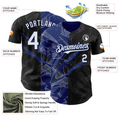 Maxcorners Custom Graffiti Pattern White Black-Royal 3D Scratch Premium Baseball Jersey LM0210