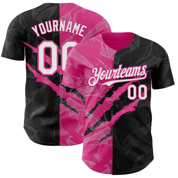 Maxcorners Custom Graffiti Pattern White Black-Pink 3D Scratch Premium Baseball Jersey LM0210