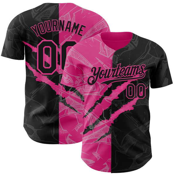 Maxcorners Custom Graffiti Pattern Black-Pink 3D Scratch Premium Baseball Jersey LM0210
