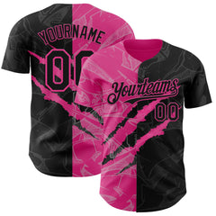 Maxcorners Custom Graffiti Pattern Black-Pink 3D Scratch Premium Baseball Jersey LM0210
