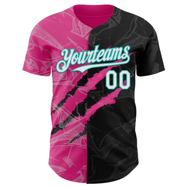 Maxcorners Custom Graffiti Pattern White Black Pink-Aqua 3D Scratch Premium Baseball Jersey LM0210