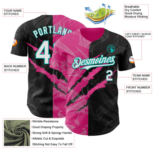 Maxcorners Custom Graffiti Pattern White Black Pink-Aqua 3D Scratch Premium Baseball Jersey LM0210
