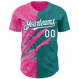 Maxcorners Custom Graffiti Pattern White Teal-Pink 3D Scratch Premium Baseball Jersey LM0210